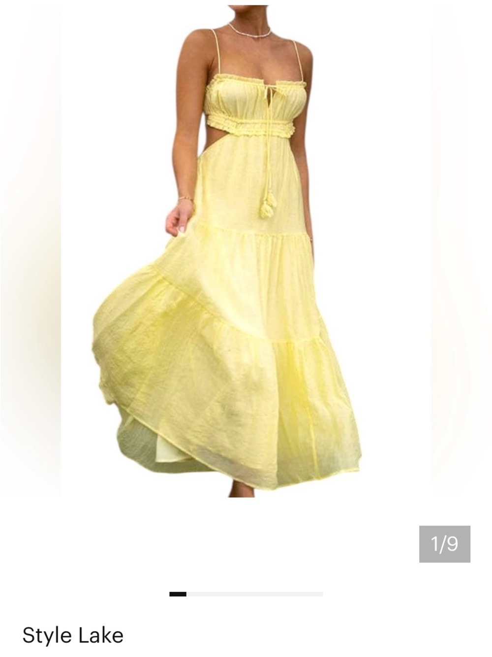 Yellow Boho Beach Tiered Maxi Dress with Adjustable Tie